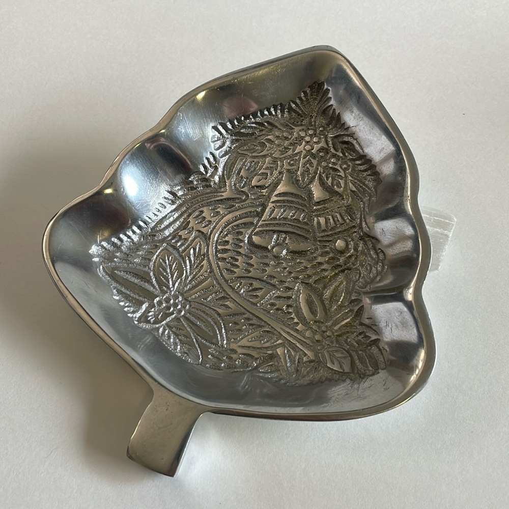 Christmas Tree Silver Metal Holiday Design Serving Dish